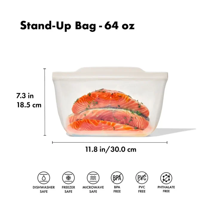 Silicone Reusable Bag - Stand-Up Half Gallon (64 oz) - Oat - Image 3